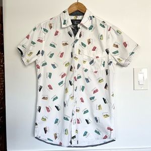 Broken Threads button down record player graphic shirt